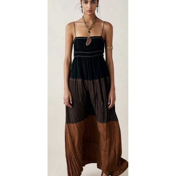 Zara Dresses & Skirts - Zara Desert Collection 2019 Colorblock Dress Maxi Slip Bohemian Size Small Brown
